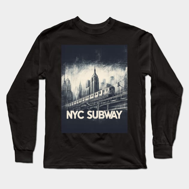 New York Noir: NYC Subway Adventure Long Sleeve T-Shirt by Nysa Design